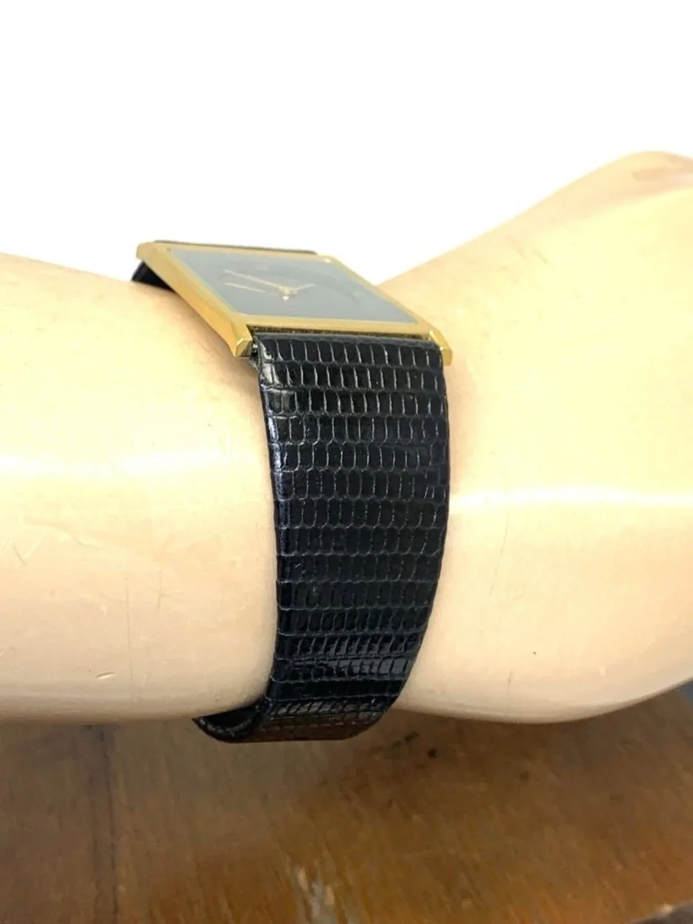 Longines Men's Watch Vintage Swiss Quartz Black Dial Gold Tone Case Tank Leather